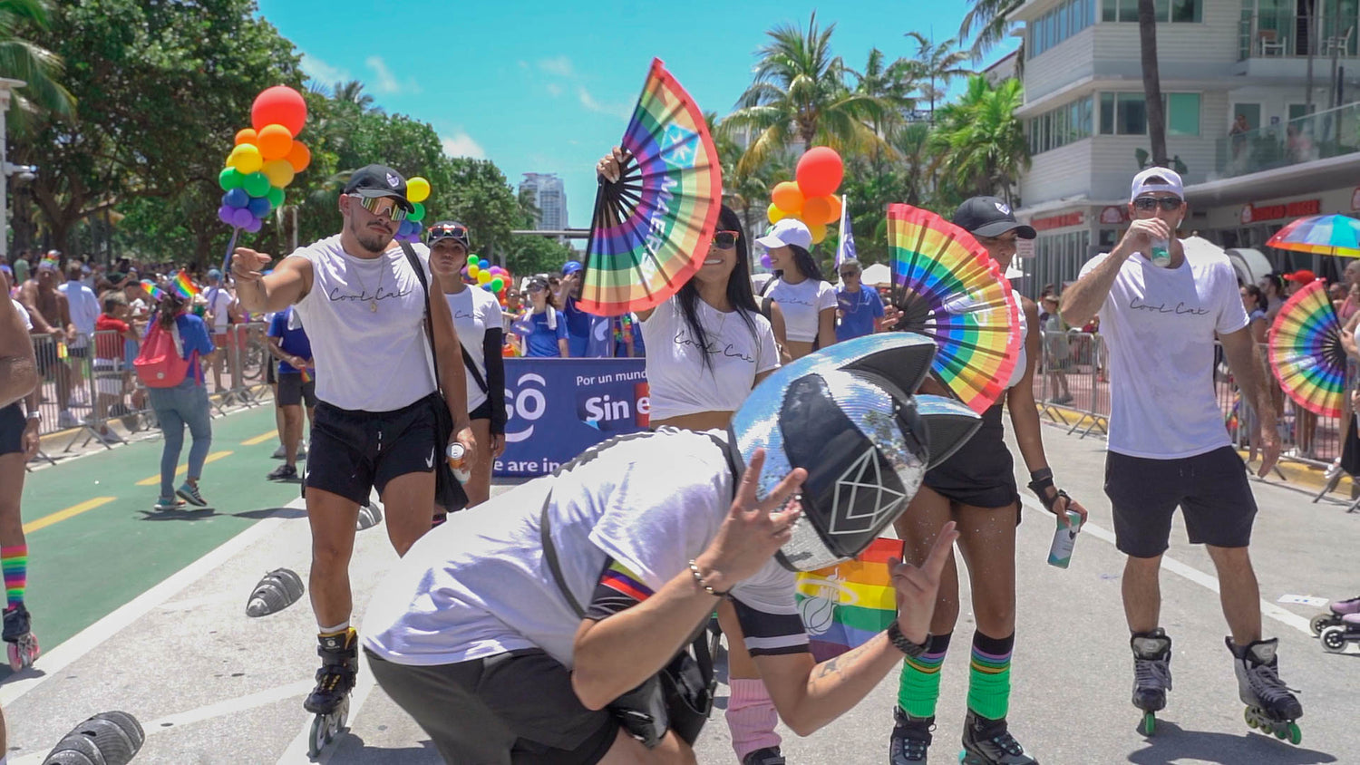 The Cool Cat team skates down the parade at Miami Beach Pride.